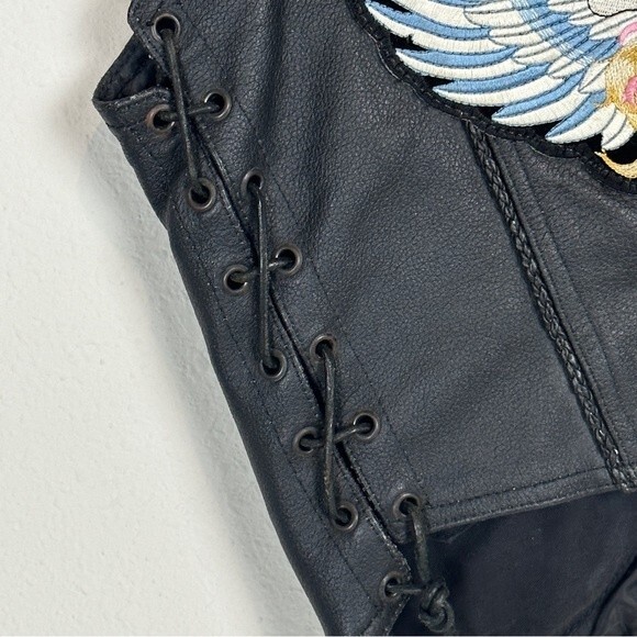 Leather Black Motorcycle Vest Skull Patches Pins Breast Cancer S - Picture 8 of 12